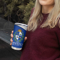 Uruguay Tumbler Cup with National Emblem and Sun Symbol Blue White Wave - Wonder Print Shop