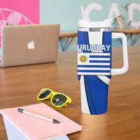 Uruguay Tumbler With Handle with National Emblem and Sun Symbol Blue White Wave - Wonder Print Shop