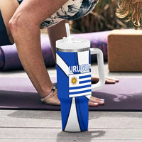 Uruguay Tumbler With Handle with National Emblem and Sun Symbol Blue White Wave - Wonder Print Shop