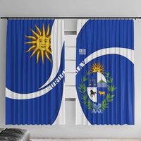 Uruguay Window Curtain with National Emblem and Sun Symbol Blue White Wave - Wonder Print Shop