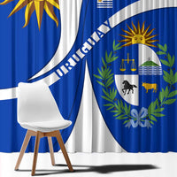 Uruguay Window Curtain with National Emblem and Sun Symbol Blue White Wave - Wonder Print Shop