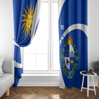 Uruguay Window Curtain with National Emblem and Sun Symbol Blue White Wave - Wonder Print Shop