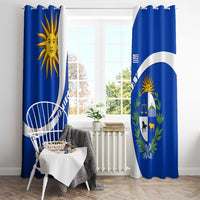 Uruguay Window Curtain with National Emblem and Sun Symbol Blue White Wave - Wonder Print Shop