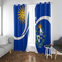 Uruguay Window Curtain with National Emblem and Sun Symbol Blue White Wave - Wonder Print Shop