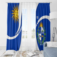 Uruguay Window Curtain with National Emblem and Sun Symbol Blue White Wave - Wonder Print Shop