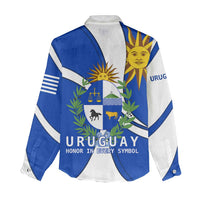 Uruguay Women Casual Shirt with National Emblem and Sun Symbol Blue White Wave - Wonder Print Shop