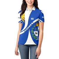 Uruguay Women Polo Shirt with National Emblem and Sun Symbol Blue White Wave - Wonder Print Shop