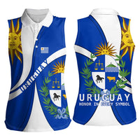 Uruguay Women Sleeveless Polo Shirt with National Emblem and Sun Symbol Blue White Wave - Wonder Print Shop