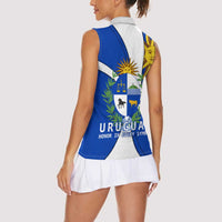 Uruguay Women Sleeveless Polo Shirt with National Emblem and Sun Symbol Blue White Wave - Wonder Print Shop