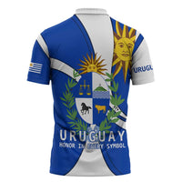 Uruguay Zipper Polo Shirt with National Emblem and Sun Symbol Blue White Wave - Wonder Print Shop