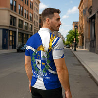 Uruguay Zipper Polo Shirt with National Emblem and Sun Symbol Blue White Wave - Wonder Print Shop