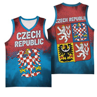 Czech Republic Basketball Jersey with Blue Red Gradient Design and National Coat of Arms - Wonder Print Shop