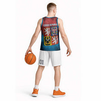 Czech Republic Basketball Jersey with Blue Red Gradient Design and National Coat of Arms - Wonder Print Shop