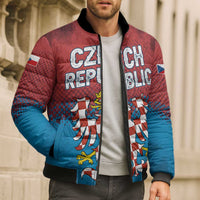 Czech Republic Bomber Puffer Jacket with Blue Red Gradient Design and National Coat of Arms - Wonder Print Shop