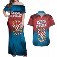 Czech Republic Couples Matching Off Shoulder Maxi Dress and Hawaiian Shirt with Blue Red Gradient Design and National Coat of Arms - Wonder Print Shop