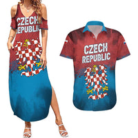Czech Republic Couples Matching Summer Maxi Dress and Hawaiian Shirt with Blue Red Gradient Design and National Coat of Arms - Wonder Print Shop