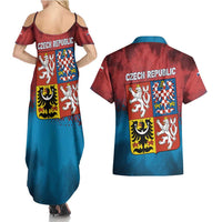 Czech Republic Couples Matching Summer Maxi Dress and Hawaiian Shirt with Blue Red Gradient Design and National Coat of Arms - Wonder Print Shop