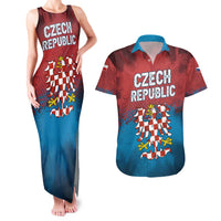 Czech Republic Couples Matching Tank Maxi Dress and Hawaiian Shirt with Blue Red Gradient Design and National Coat of Arms - Wonder Print Shop