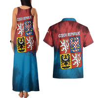 Czech Republic Couples Matching Tank Maxi Dress and Hawaiian Shirt with Blue Red Gradient Design and National Coat of Arms - Wonder Print Shop