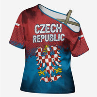 Czech Republic Cross Shoulder Shirt with Blue Red Gradient Design and National Coat of Arms - Wonder Print Shop