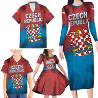 Czech Republic Family Matching Long Sleeve Bodycon Dress and Hawaiian Shirt with Blue Red Gradient Design and National Coat of Arms - Wonder Print Shop