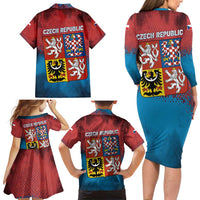 Czech Republic Family Matching Long Sleeve Bodycon Dress and Hawaiian Shirt with Blue Red Gradient Design and National Coat of Arms - Wonder Print Shop