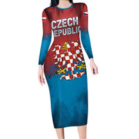 Czech Republic Family Matching Long Sleeve Bodycon Dress and Hawaiian Shirt with Blue Red Gradient Design and National Coat of Arms - Wonder Print Shop