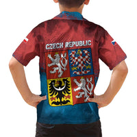 Czech Republic Family Matching Off Shoulder Short Dress and Hawaiian Shirt with Blue Red Gradient Design and National Coat of Arms - Wonder Print Shop