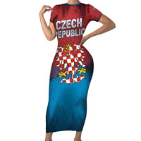 Czech Republic Family Matching Short Sleeve Bodycon Dress and Hawaiian Shirt with Blue Red Gradient Design and National Coat of Arms - Wonder Print Shop