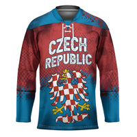 Czech Republic Hockey Jersey with Blue Red Gradient Design and National Coat of Arms - Wonder Print Shop