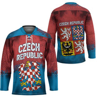 Czech Republic Hockey Jersey with Blue Red Gradient Design and National Coat of Arms - Wonder Print Shop