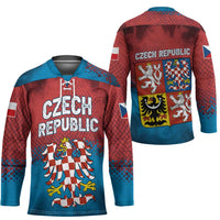 Czech Republic Hockey Jersey with Blue Red Gradient Design and National Coat of Arms - Wonder Print Shop