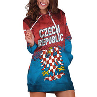Czech Republic Hoodie Dress with Blue Red Gradient Design and National Coat of Arms - Wonder Print Shop