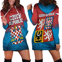 Czech Republic Hoodie Dress with Blue Red Gradient Design and National Coat of Arms - Wonder Print Shop