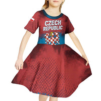 Czech Republic Kid Short Sleeve Dress with Blue Red Gradient Design and National Coat of Arms - Wonder Print Shop