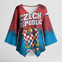 Czech Republic Kimono Sleeve Blouse with Blue Red Gradient Design and National Coat of Arms - Wonder Print Shop