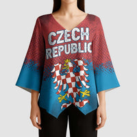 Czech Republic Kimono Sleeve Blouse with Blue Red Gradient Design and National Coat of Arms - Wonder Print Shop