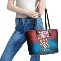 Czech Republic Leather Tote Bag with Blue Red Gradient Design and National Coat of Arms - Wonder Print Shop