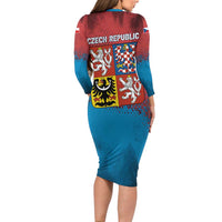 Czech Republic Long Sleeve Bodycon Dress with Blue Red Gradient Design and National Coat of Arms - Wonder Print Shop