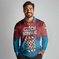 Czech Republic Long Sleeve Polo Shirt with Blue Red Gradient Design and National Coat of Arms - Wonder Print Shop