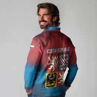 Czech Republic Long Sleeve Polo Shirt with Blue Red Gradient Design and National Coat of Arms - Wonder Print Shop