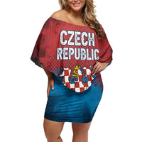 Czech Republic Off Shoulder Short Dress with Blue Red Gradient Design and National Coat of Arms - Wonder Print Shop