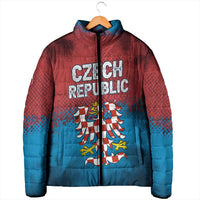 Czech Republic Padded Jacket with Blue Red Gradient Design and National Coat of Arms - Wonder Print Shop