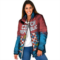 Czech Republic Padded Jacket with Blue Red Gradient Design and National Coat of Arms - Wonder Print Shop