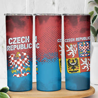 Czech Republic Skinny Tumbler with Blue Red Gradient Design and National Coat of Arms - Wonder Print Shop
