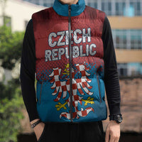 Czech Republic Sleeveless Puffer Jacket with Blue Red Gradient Design and National Coat of Arms - Wonder Print Shop