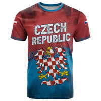 Czech Republic T Shirt with Blue Red Gradient Design and National Coat of Arms - Wonder Print Shop