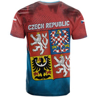 Czech Republic T Shirt with Blue Red Gradient Design and National Coat of Arms - Wonder Print Shop