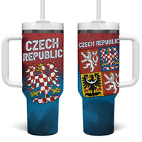 Czech Republic Tumbler With Handle with Blue Red Gradient Design and National Coat of Arms - Wonder Print Shop