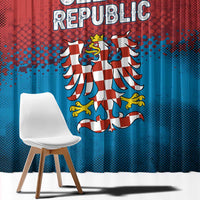 Czech Republic Window Curtain with Blue Red Gradient Design and National Coat of Arms - Wonder Print Shop